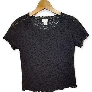 Vintage NICOLA Black Corded Lace Top Gothic Emo Romance M/L (See Measurements)